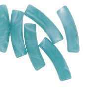 Curved tube beads 19x5 mm in opaque acrylic - Duck blue marbled x6