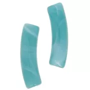 19x5mm Curved tube beads in opaque acrylic - Duck blue marbled x6