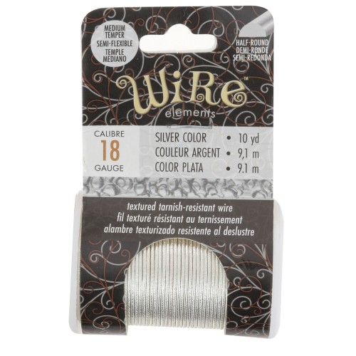 1.02mm Half-round hammered copper wire semi-hard - Silver anti-tarnish x9.1m