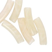 19x5mm Curved tube beads in translucent acrylic - Marbled ecru x10|raw }}