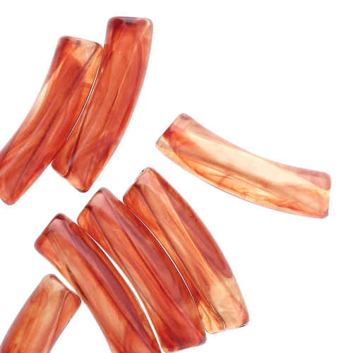 Curved tube beads 19x5 mm in transparent acrylic - Marbled brown x10