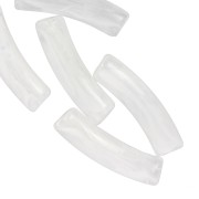 Curved tube beads 19x5 mm in transparent acrylic - White marbled x10