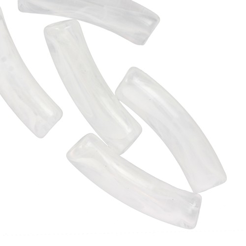 Curved tube beads 19x5 mm in transparent acrylic - White marbled x10