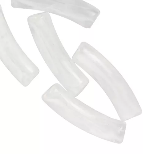 Curved tube beads 19x5 mm in transparent acrylic - White marbled x10