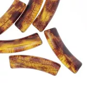 Clear acrylic 19x5 mm curved tube beads - Brown speckled x10