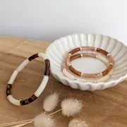 Clear acrylic 19x5 mm curved tube beads - Brown speckled x10