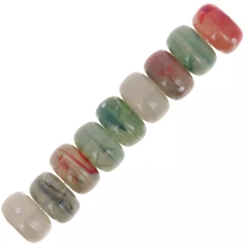 7x4mm Rondelle beads in clear acrylic - Mix Green - Red marbled x20