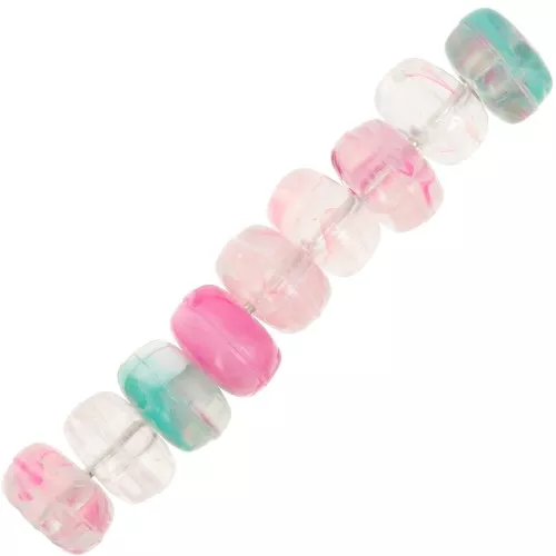 7x4mm Rondelle beads in clear acrylic - Mix Rose - Green marbled x20