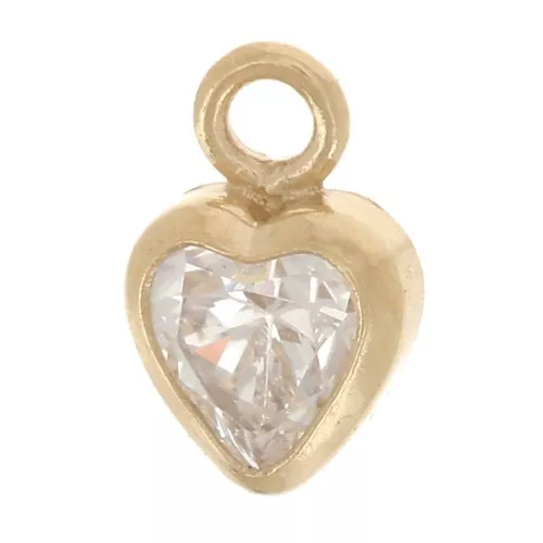 5.5x3.5mm Heart charm Zirconium oxide - Gold filled - Crystal x1