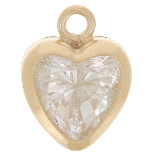 7x5.5mm Heart charm Zirconium oxide - Gold filled - Crystal x1