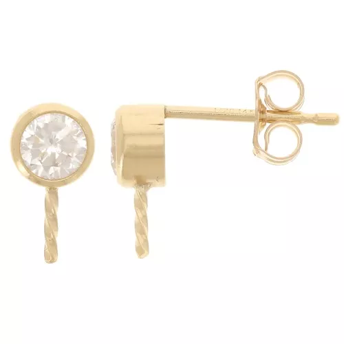 4.5mm round earstuds with CZ for semi-pierced - Gold filled x2