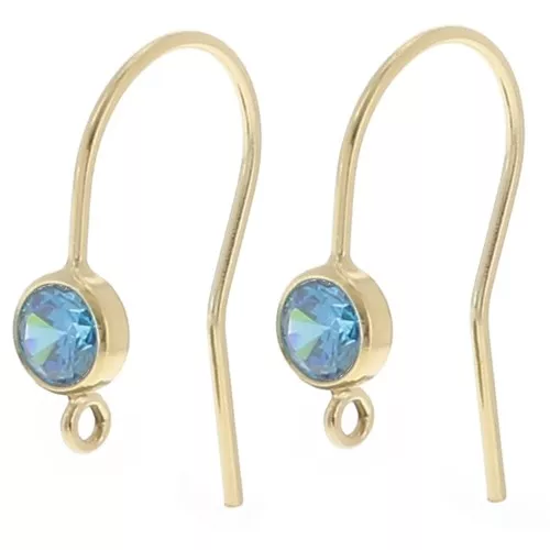 16mm earwires with zirconium oxide - Gold filled - Blue x2