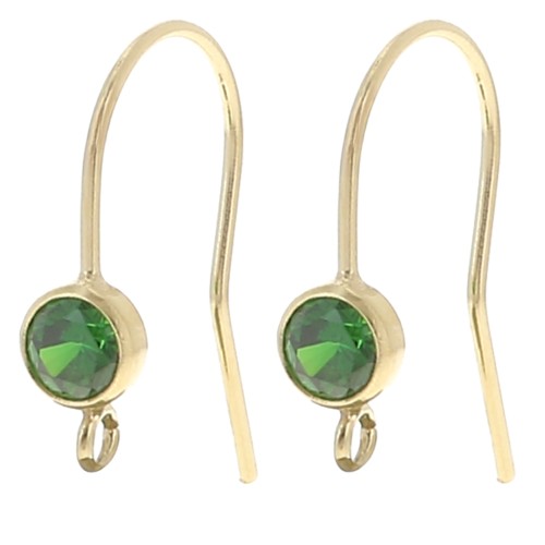 16mm earwires with zirconium oxide - Gold filled - Green x2
