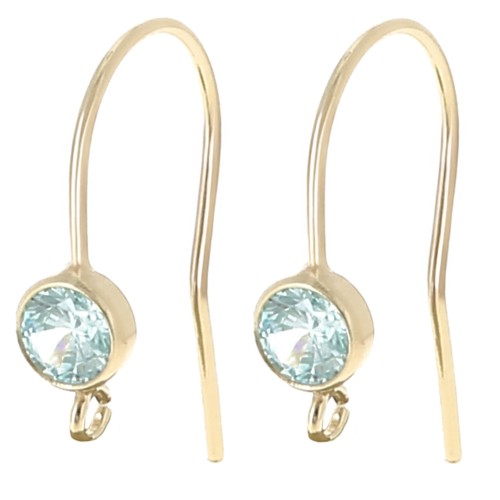 16mm earwires with zirconium oxide - Gold filled - Aquamarine x2