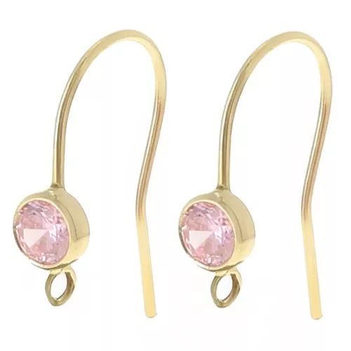 16mm earwires with zirconium oxide - Gold filled - Pink x2