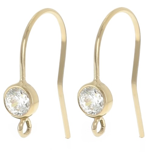 16mm earwires with zirconium oxide - Gold filled - Crystal x2
