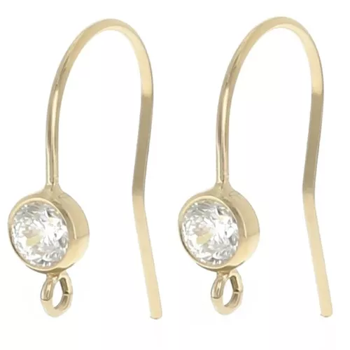 16mm earwires with zirconium oxide - Gold filled - Crystal x2