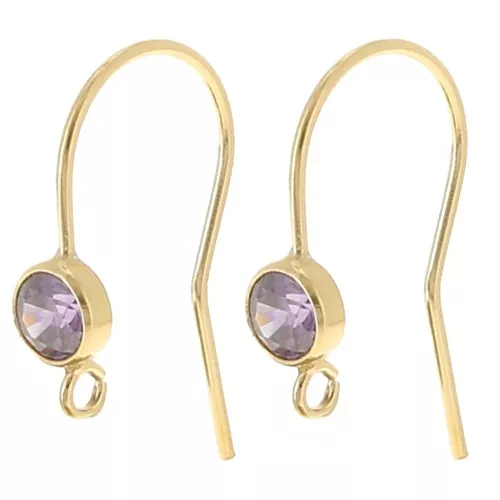 16mm earwires with zirconium oxide - Gold filled - Purple x2