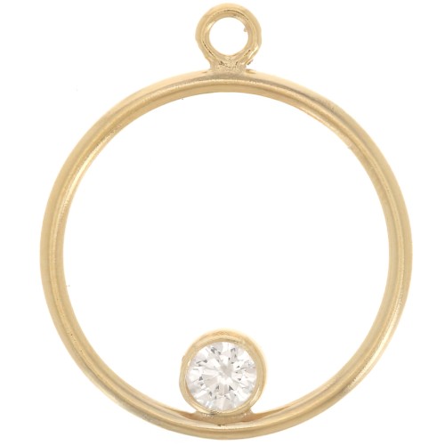 15mm hollow circle charm with closed ring - Gold filled - Crystal x1