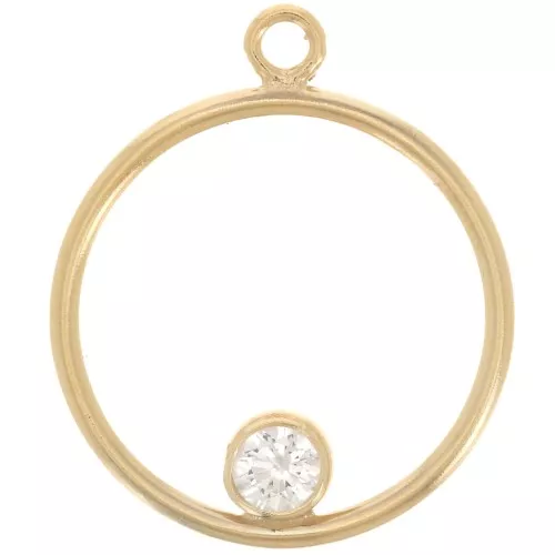 15mm hollow circle charm with closed ring - Gold filled - Crystal x1