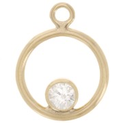 10mm hollow circle charm with closed ring - Gold filled - Crystal x1