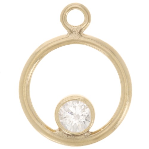 10mm hollow circle charm with closed ring - Gold filled - Crystal x1