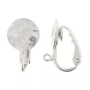 Clip earrings with crushed pad  10mm Silver tone  x2
