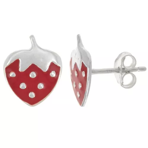 11.5x9.5mm 925 Sterling Silver Strawberry earstuds with epoxy resin x2