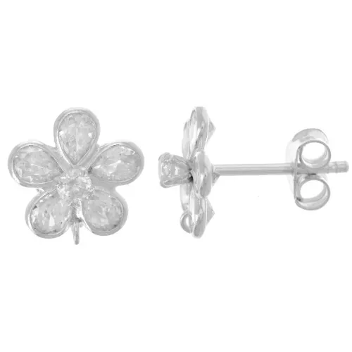 10mm 925 Sterling Silver Flower earstuds with zirconium oxides x2