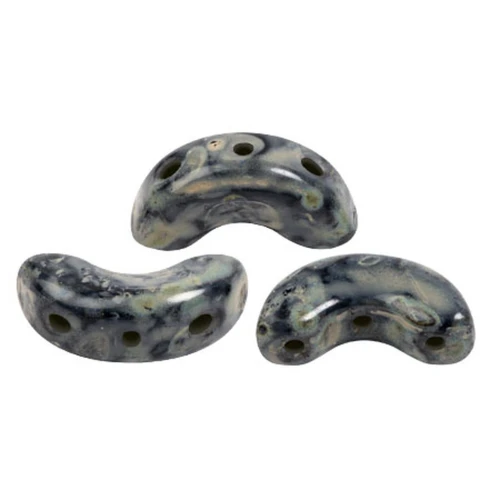 5x10mm Arcos® glass beads by Puca® - Black Stony Beige x10g