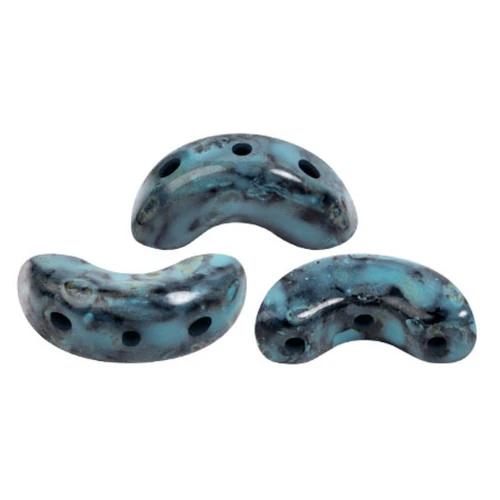 5x10mm Arcos® glass beads by Puca® - Black Stony Blue Green x10g