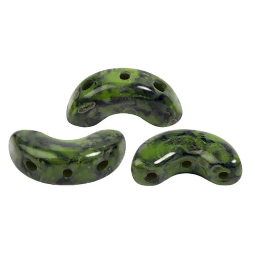 5x10mm Arcos® glass beads by Puca® - Black Stony Green x10g
