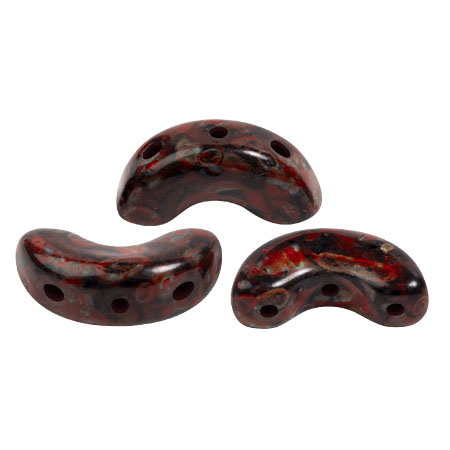 5x10mm Arcos® glass beads by Puca® - Black Stony Red x10g
