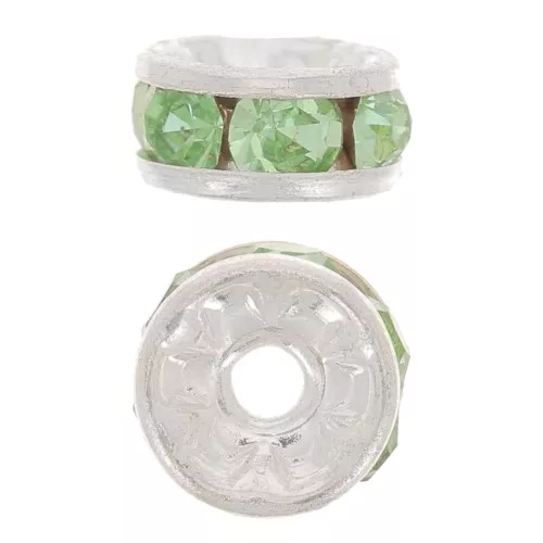 Rhinestones Rondelle 6mm Silver tone/Peridot x4