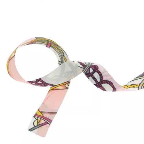 15mm polyester scarf ribbon - White - Light pink x1m