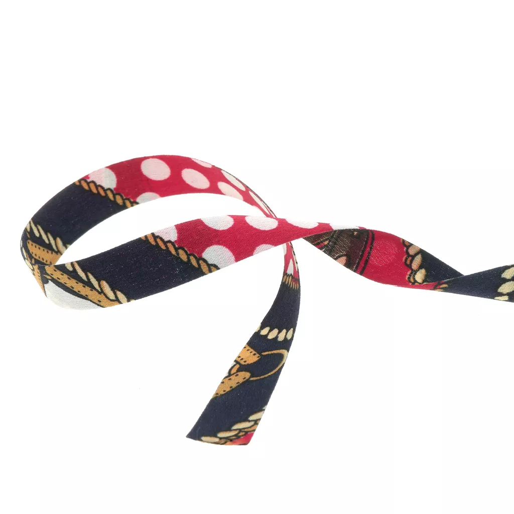 Scart Ribbon 15mm polyester scarf ribbon - Navy blue - Red x1m - Perles & Co