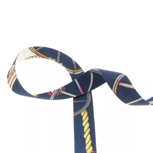 15mm polyester scarf ribbon - Navy blue - Light pink x1m