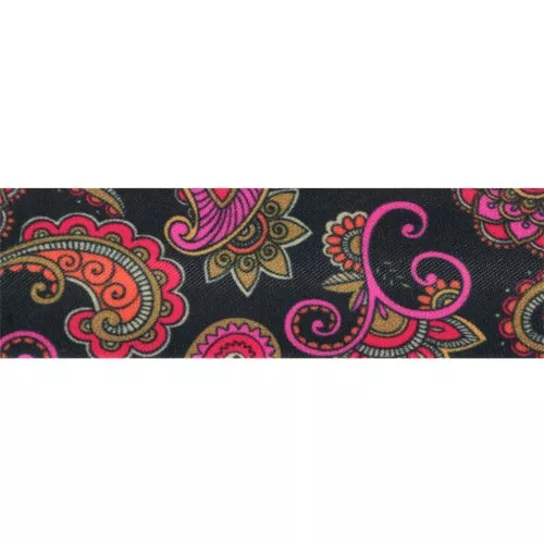 20mm polyester piping - Cashmere pattern - Black - Pink x1m