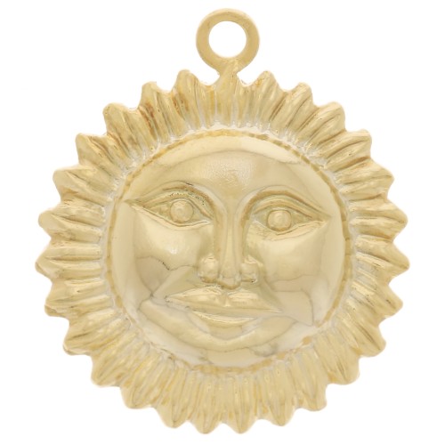 15mm sun face pattern charm - Fine gold plated x1