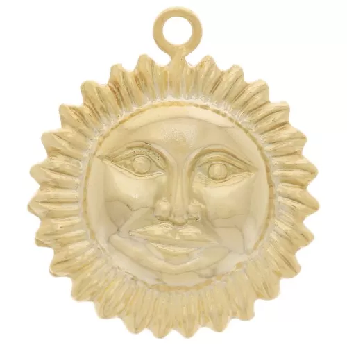 15mm sun face pattern charm - Fine gold plated x1