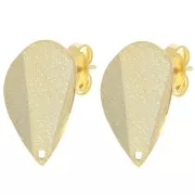 18x13mm Folded effect textured petal earstuds - Fine gold plated x2