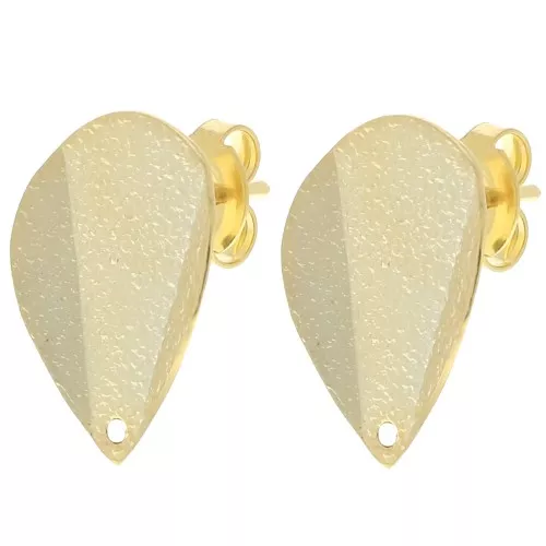 18x13mm Folded effect textured petal earstuds - Fine gold plated x2