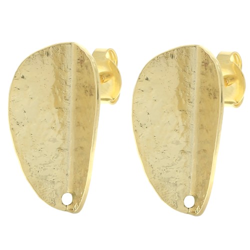 21x13mm Folded effect textured petal earstuds - Fine gold plated x2