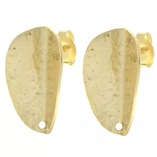 21x13mm Folded effect textured petal earstuds - Fine gold plated x2