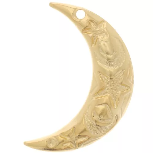 25x16mm Moon pendant with star and moon pattern - Fine gold plated x1