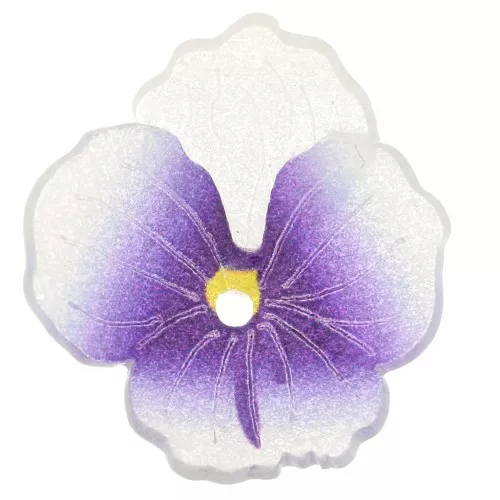 21x19mm plastic Violet flower bead - Violet - White x1