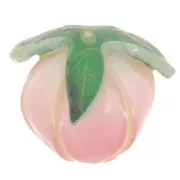 14x15mm Semi-perforated pearl rosebud - Pink - Green leaf x1