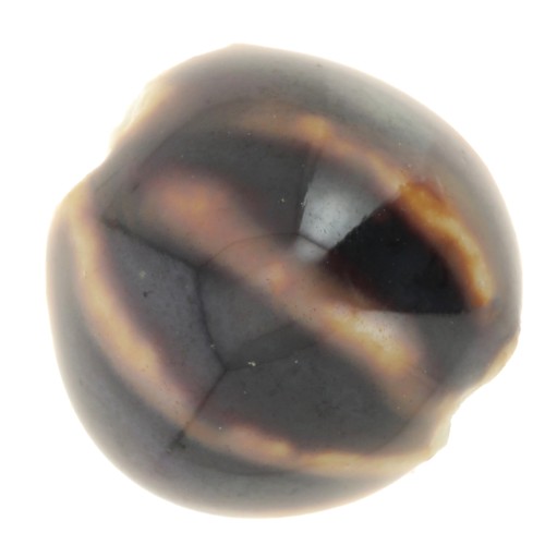 11mm Striated round ceramic beads - Black - Marbled brown x10