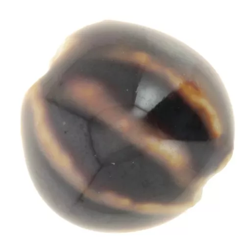 11mm Striated round ceramic beads - Black - Marbled brown x10