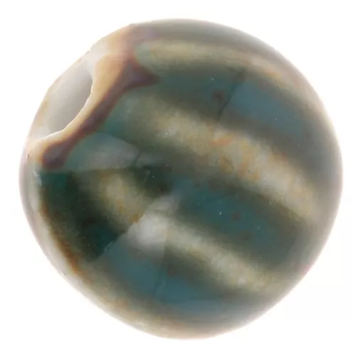 11mm Striated round ceramic beads - Blue Green - Beige marbled x10